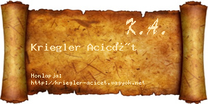 Kriegler Acicét névjegykártya